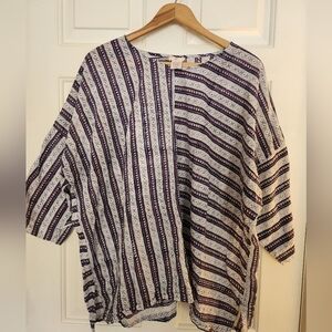 Anokhi Easy Shirt Free Size Cotton Geometric Stripe Made  Lagenlook Artsy